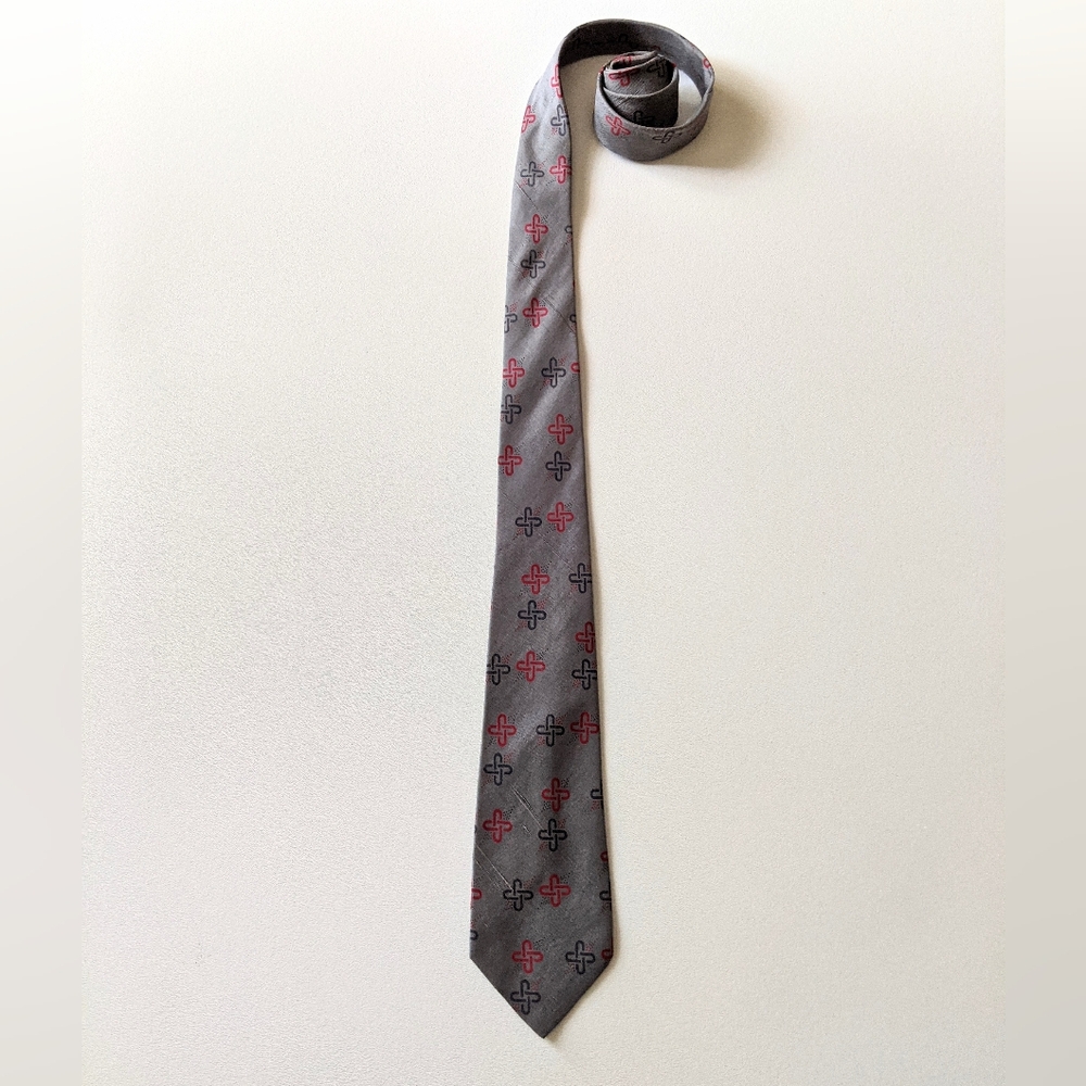 Vintage Hill's 60s grey silk retro pattern men's necktie